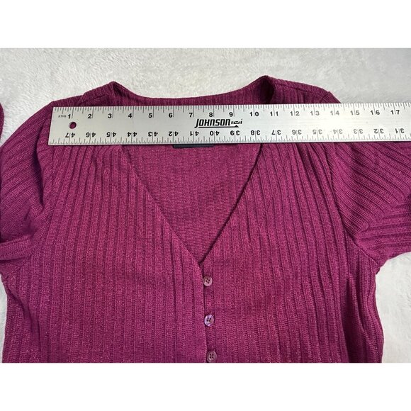 Maeve By Anthropologie Ribbed Magenta Cardigan Sweater Medium V-Neck Button-Up - Picture 6 of 8